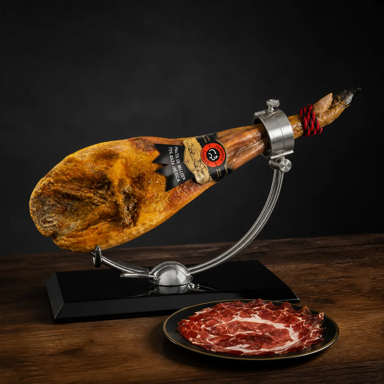 Paleta de Bellota 75% Ibérica Sadiber colocada en un jamonero
