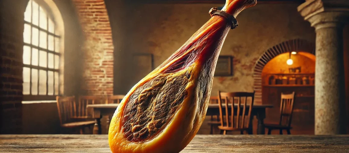 DALL·E-2025-02-17-19.42.08-A-highly-realistic-image-of-a-whole-Jamon-Iberico-in-the-shape-of-a-pigs-leg.-The-focus-should-be-on-the-leg-with-the-characteristic-shape-of-the-cur.jpg